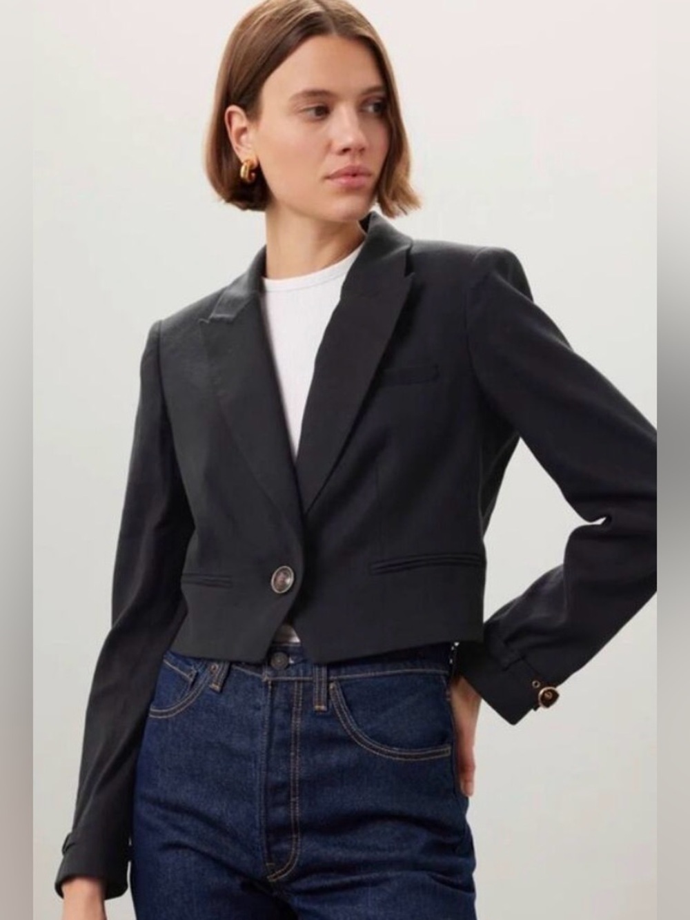 Veronica Beard Black Girard Cropped Single-Button Blazer Jacket Size 10